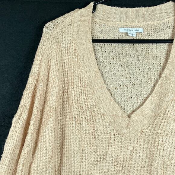 American Eagle Womens Sweater Beige V Neck Oversized Knit Stretch Large - Picture 4 of 12